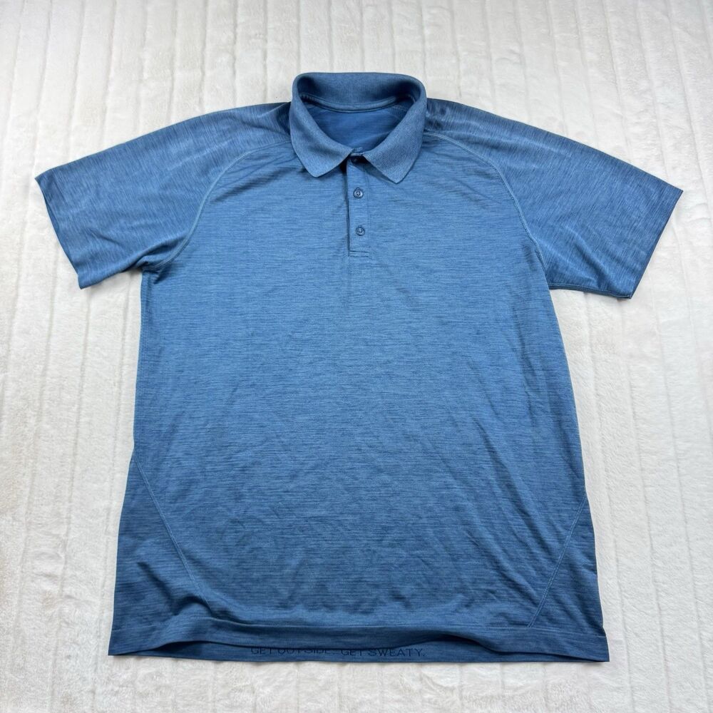 Lululemon Metal Vent Tech Polo Shirt Men's Large Blue Golf Performance Stretch